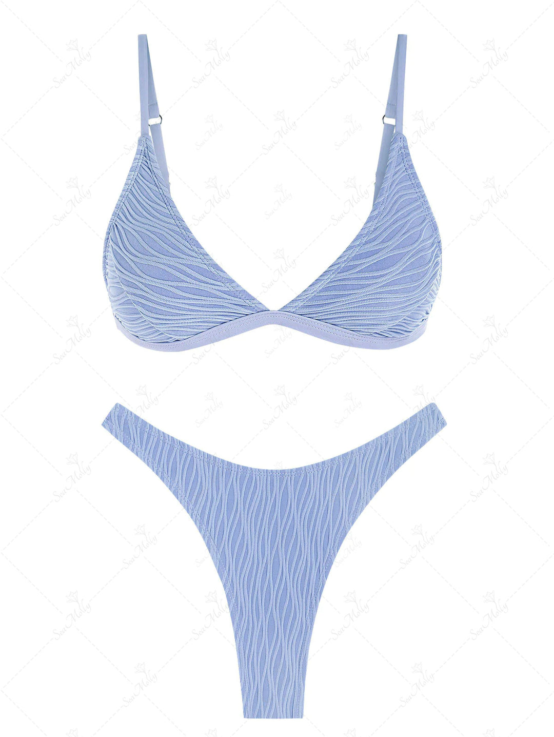 Textured Adjustable Spaghetti Strap Triangle Thong Bikini Set