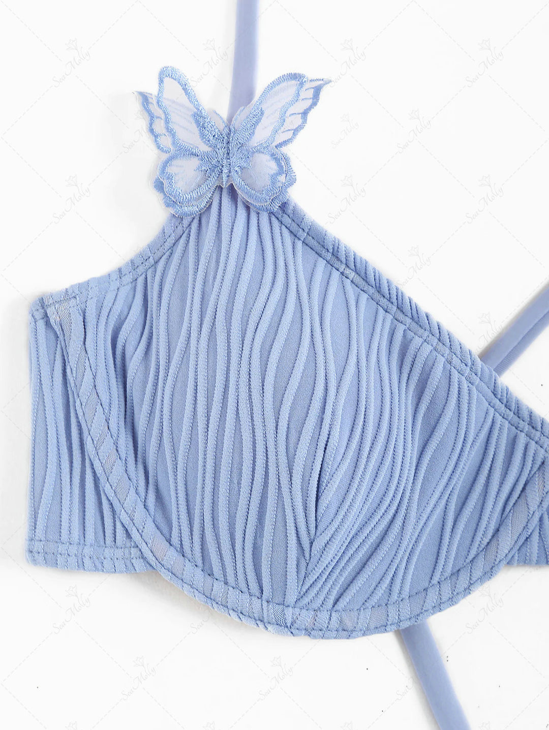 Textured Butterfly Applique Underwire String Thong Bikini Set