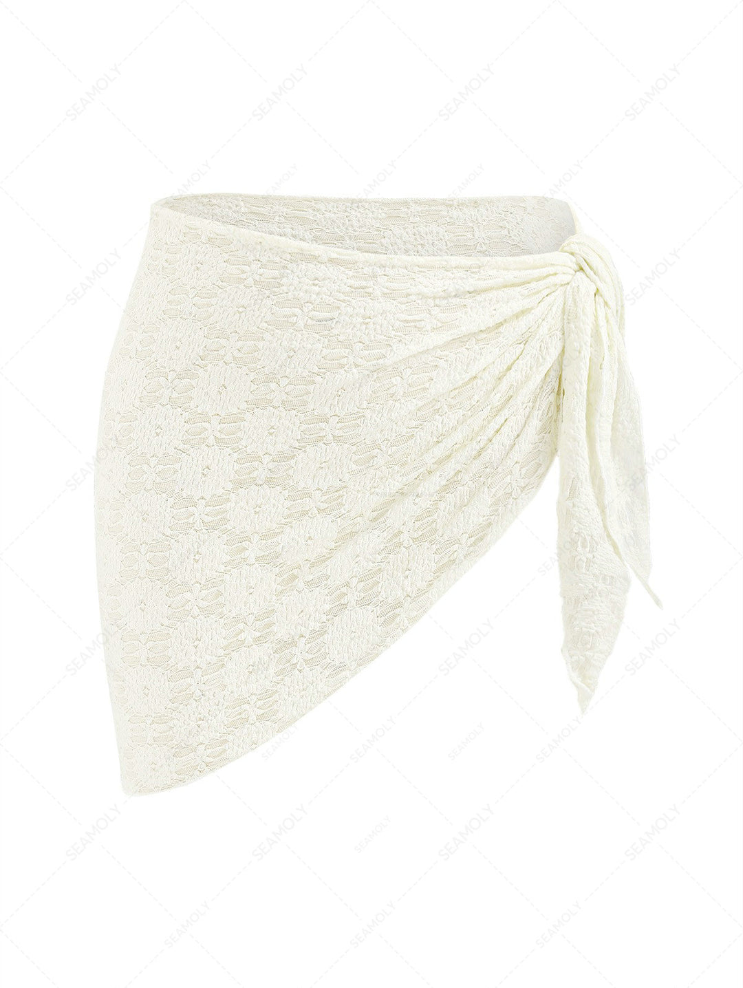 Beach Vacation Floral Pattern Lace Semi Sheer Tie Side Cover Up Sarong