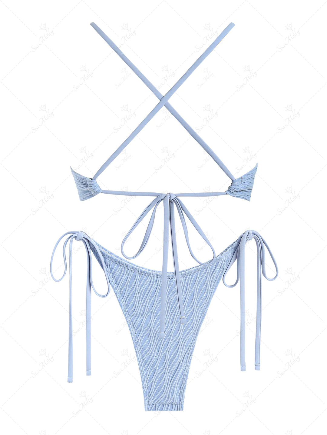 Tie Side O-ring High Leg Textured Criss Cross Bikini Set