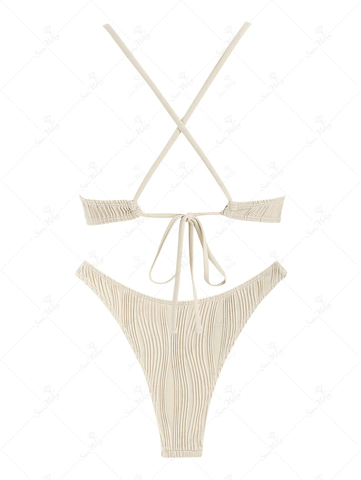 Seamolly Textured Underwire Criss Cross High Leg Bikini Set