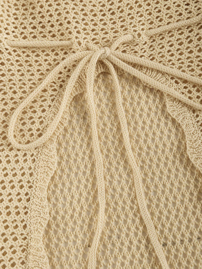 Openwork Crochet See Thru Scalloped Long Flare Sleeve Beach Top
