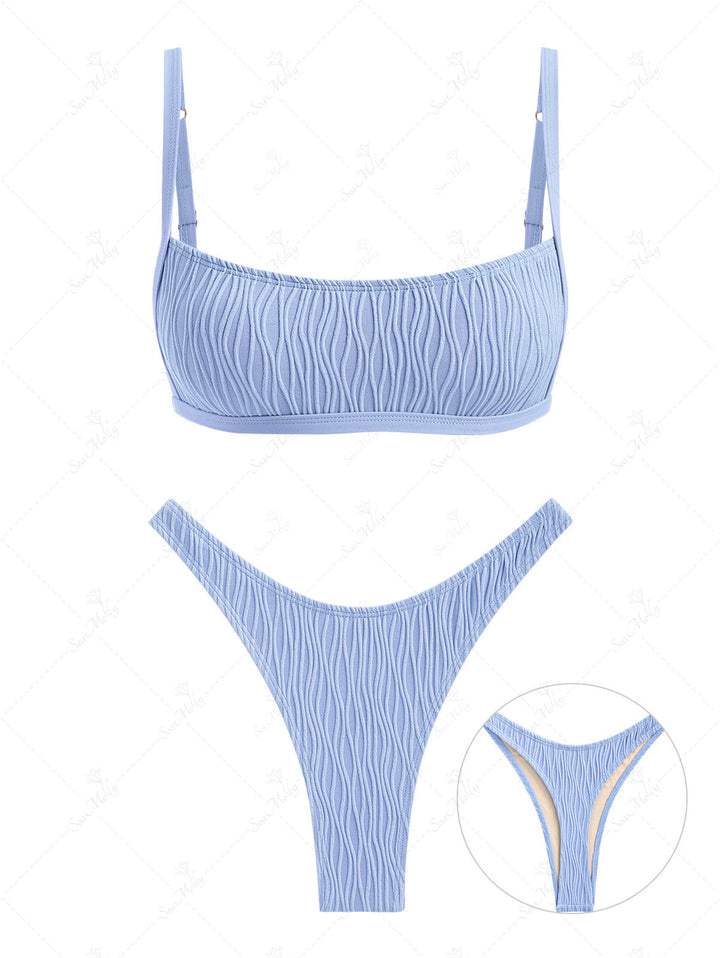 Seamolly Textured Adjustable Straps Thong Bikini Set