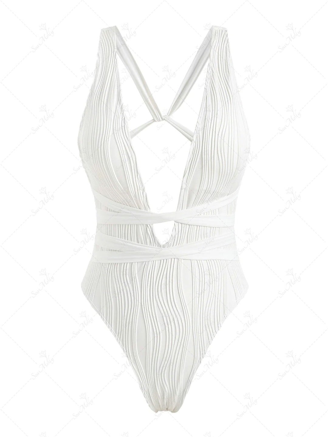 Seamolly Plunging Neck Textured Strappy Floss One-piece Swimsuit