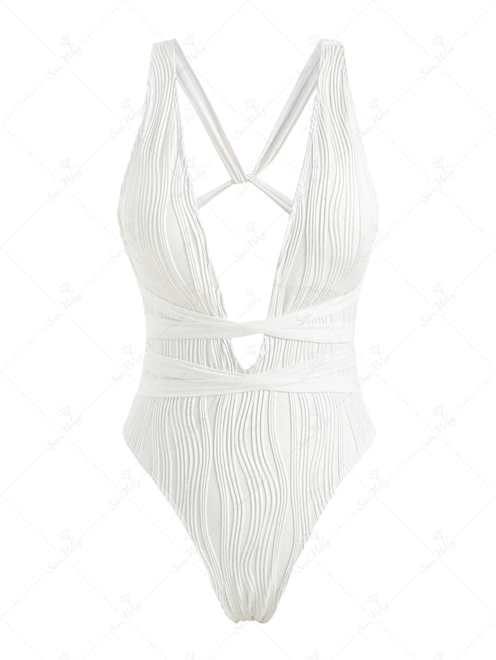 Seamolly Plunging Neck Textured Strappy Floss One-piece Swimsuit