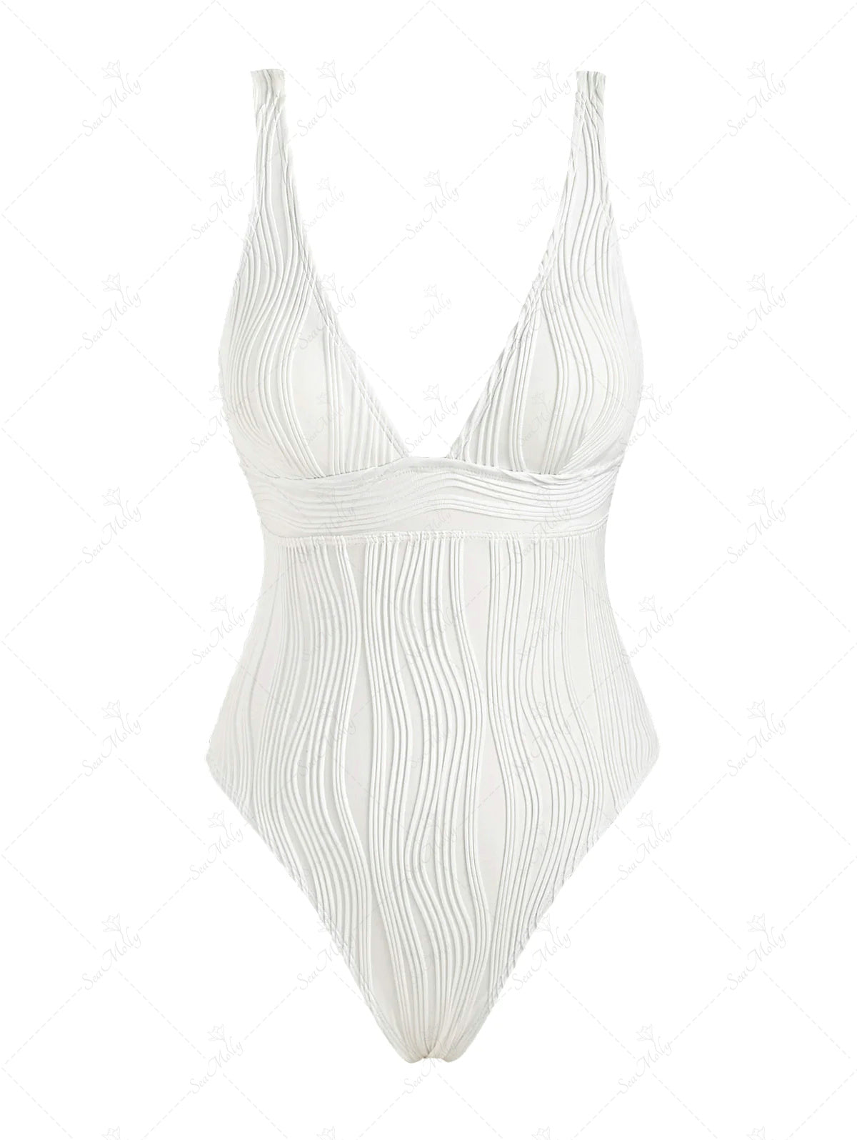 Wave Textured Cut Out Plunge One piece Swimsuit Seamolly