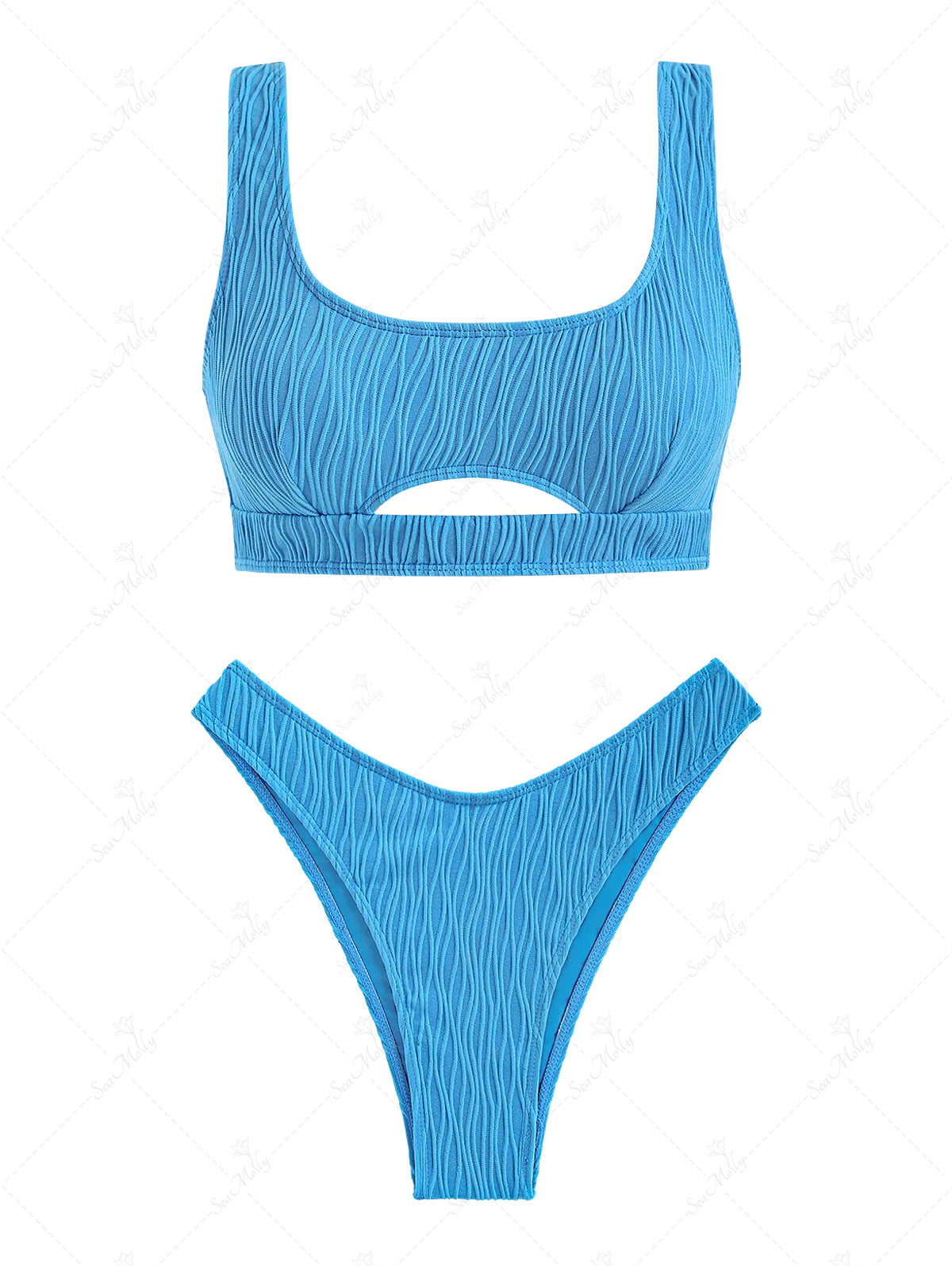 Seamolly Wave Textured Cut Out Tank Style Cheeky Bikini Set