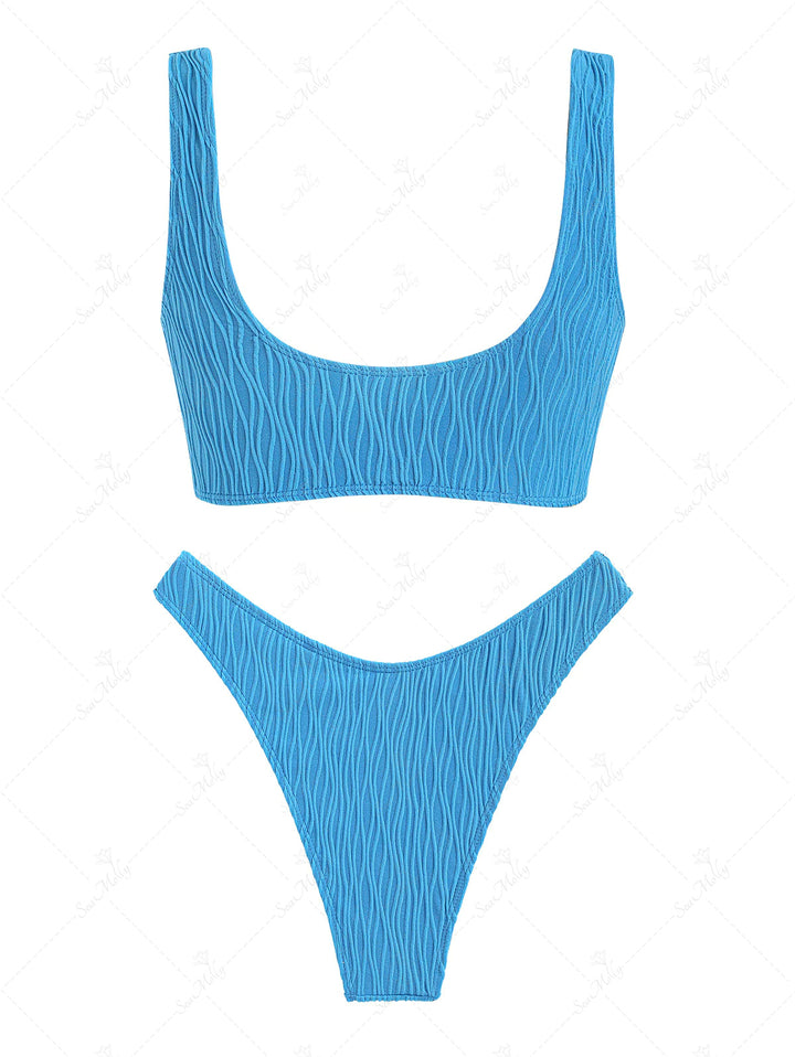 Seamolly Wave Textured Cut Out Tank Style Cheeky Bikini Set