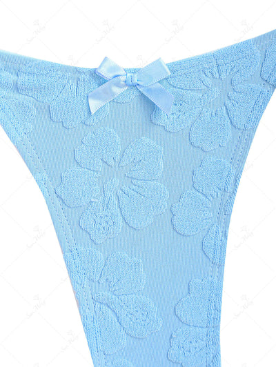 Seamolly Floral Terry Jacquard Bowknot Triangle String Thong Bikini Set