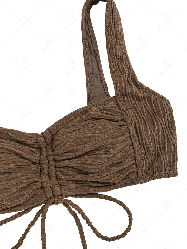 Wave Textured Cinched High Leg Brazilian Bikini Set