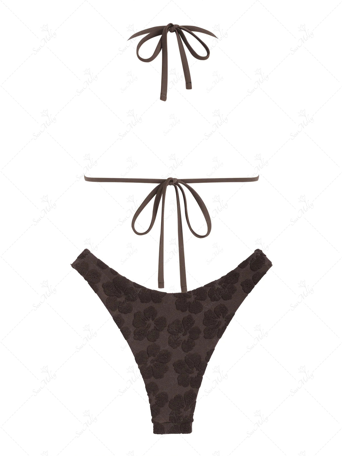 Terry Cloth Toweling Jacquard Textured Halter Triangle Brazilian  Bikini Set