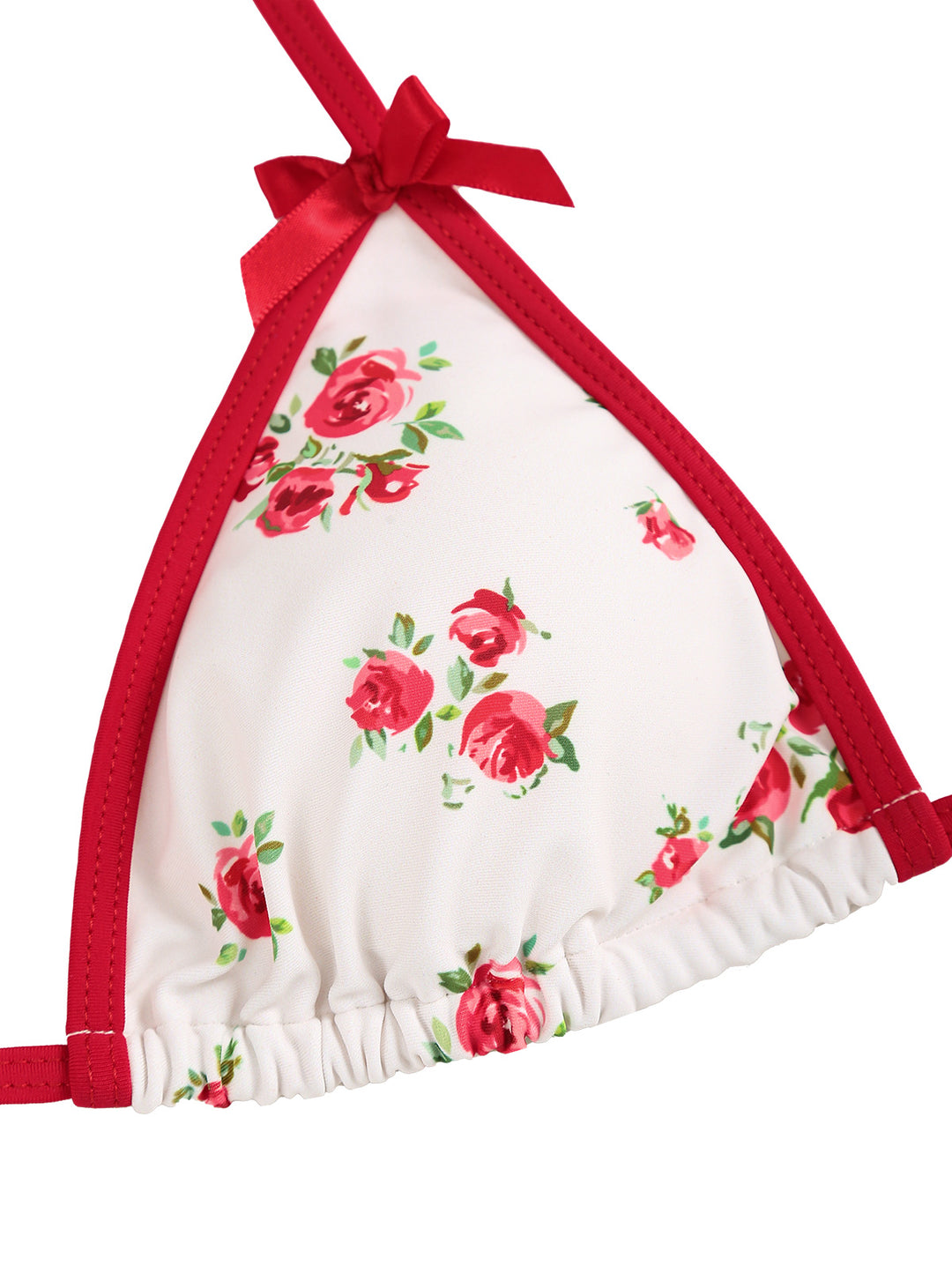 Seamolly Floral Rose Bow Halter Tie Side Triangle Tanga Thong Bikini Set