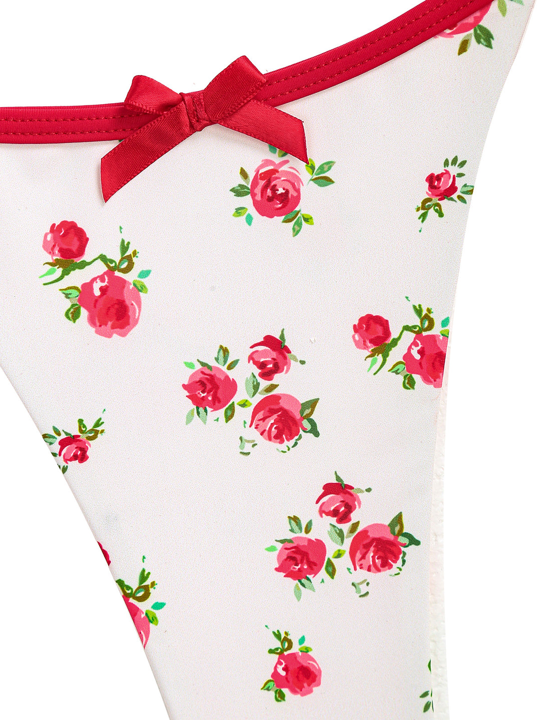 Seamolly Floral Rose Bow Halter Tie Side Triangle Tanga Thong Bikini Set