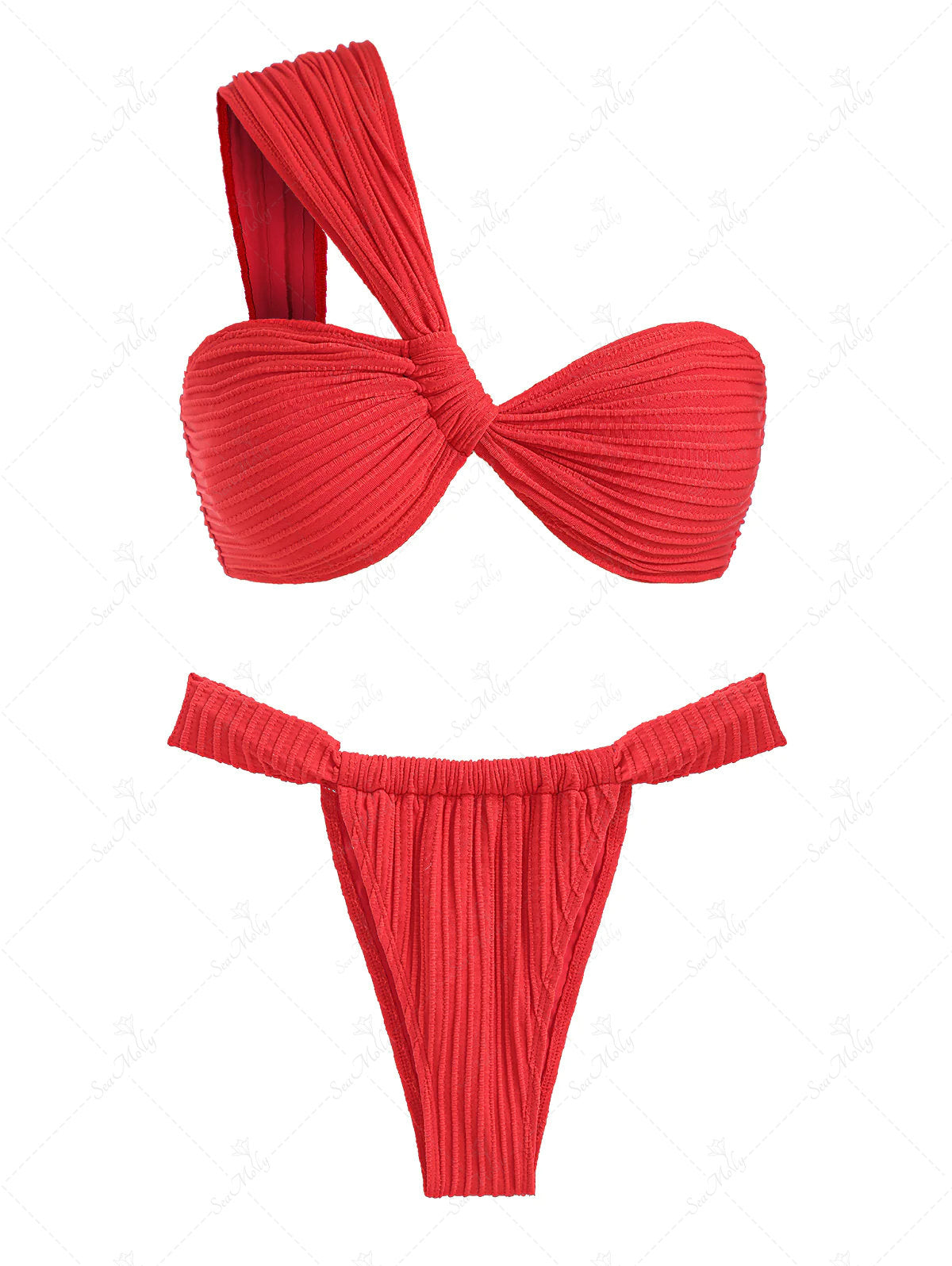 Textured Ruched One Shoulder Loincloth Tanga Bikini Set