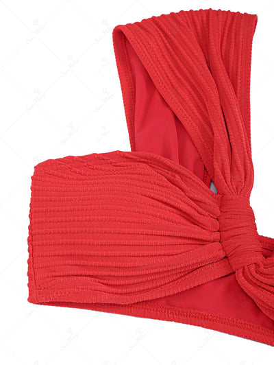 Textured Ruched One Shoulder Loincloth Tanga Bikini Set