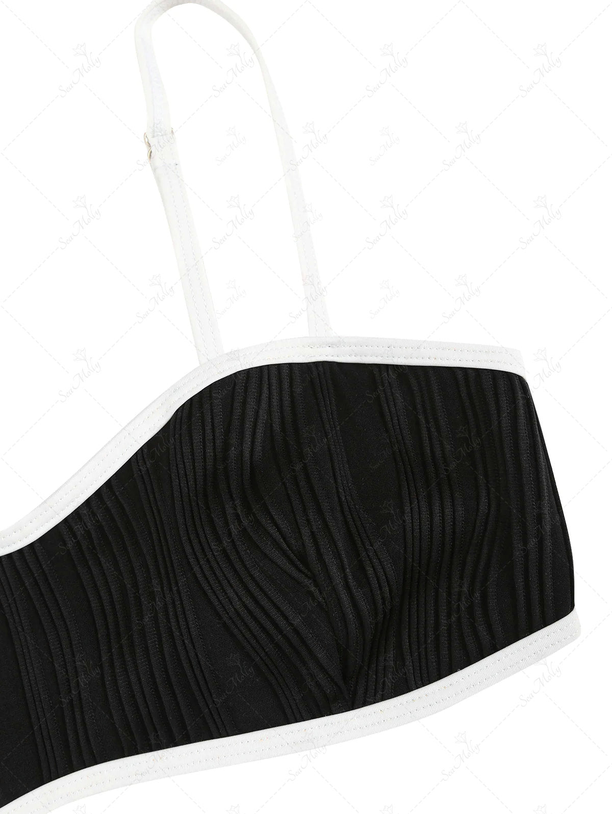 Textured Contrast Piping Colorblock Thong Bikini Set Swimwear