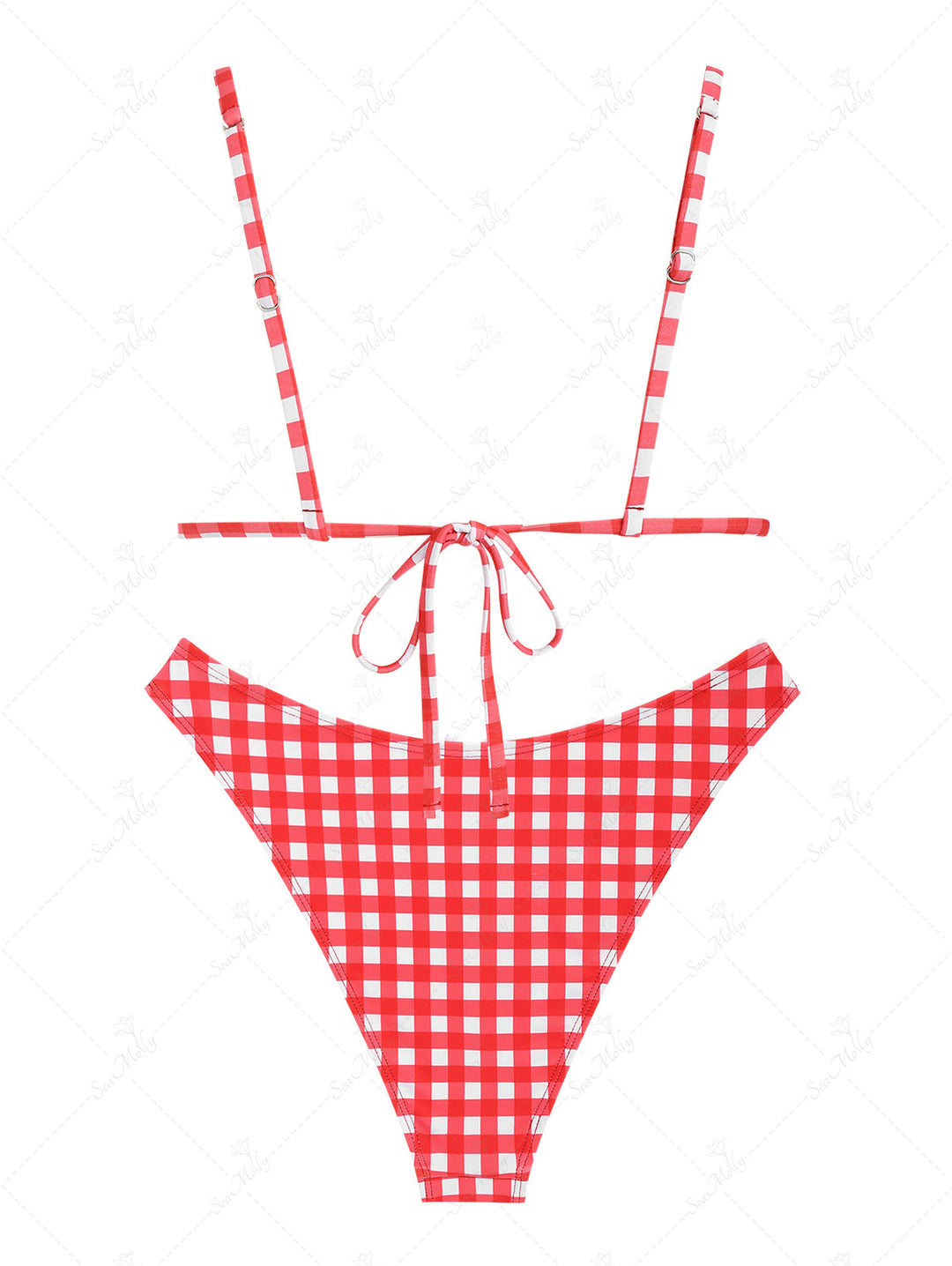 Seamolly Red Gingham Bow Decor Triangle Cheeky Bikini Set