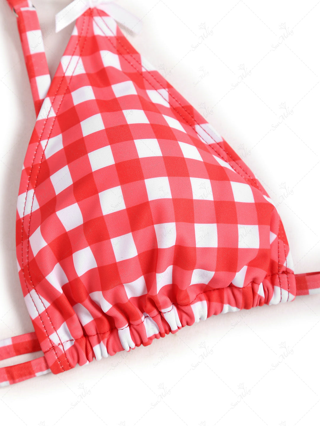 Seamolly Red Gingham Bow Decor Triangle Cheeky Bikini Set