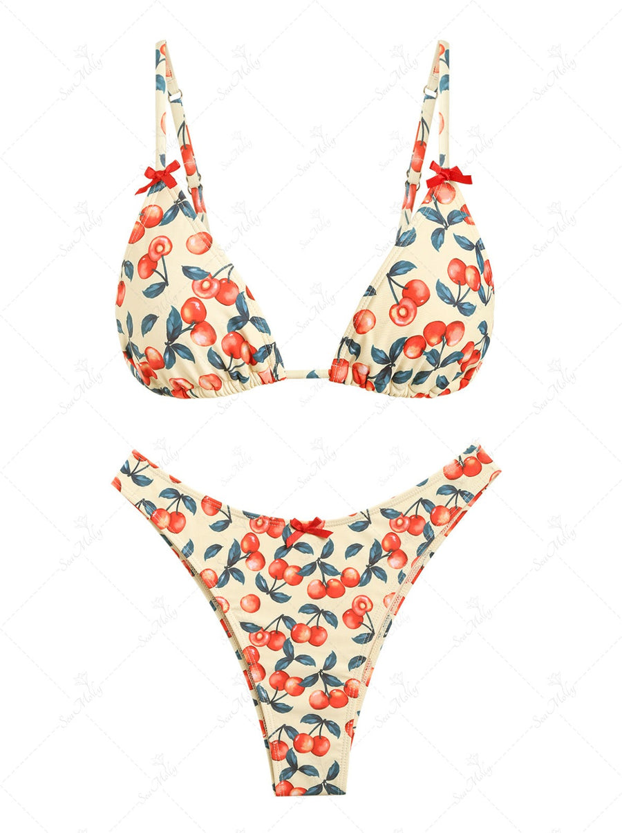 Seamolly 3 Piece Retro Vintage Inspired Gingham Triangle Cheeky Boyshort Bikini Set