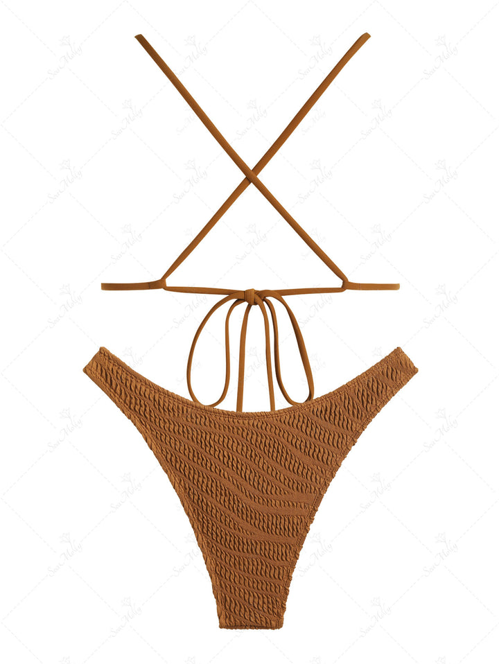 Seamolly Recycled Fabric Crinkle Textured Criss Cross Bikini Set