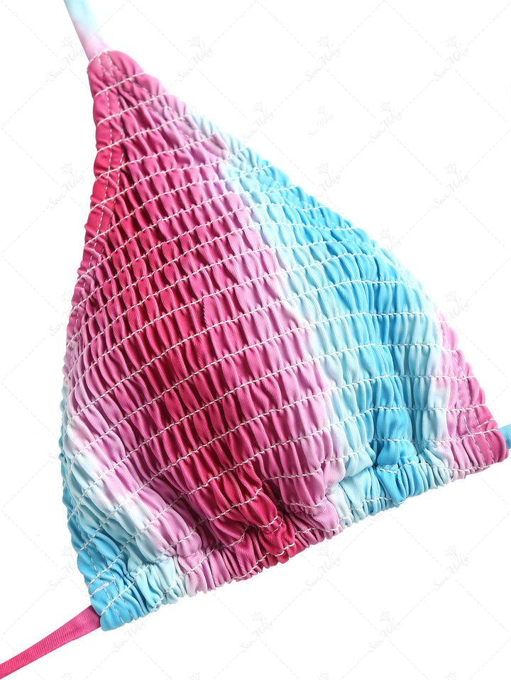 Seamolly Ombre Tie Dye Shirred Smocked Triangle Tie Side Tanga Bikini Set