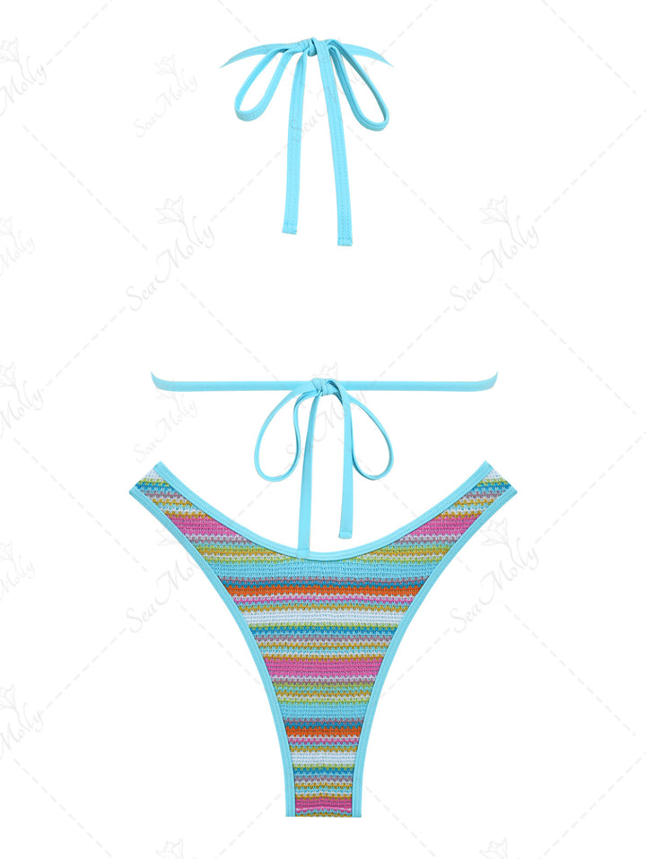 Seamolly Colorblock Stripes Triangle Halter Tied Bikini Set