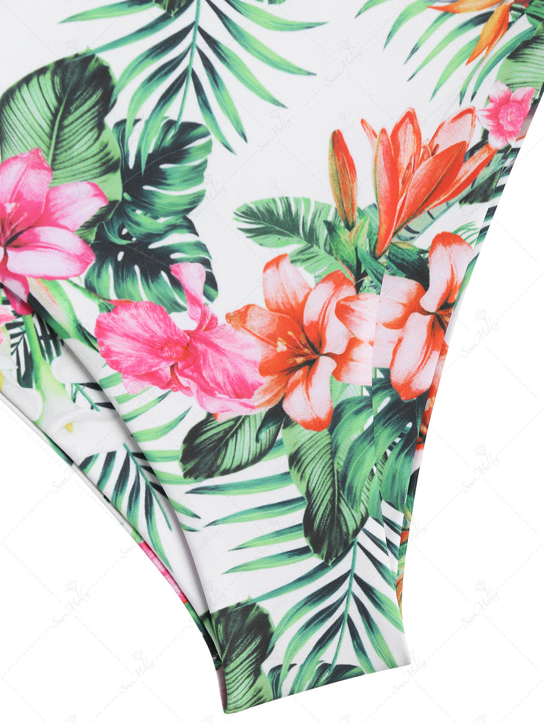 Seamolly Floral Leaves Jacquard Textured Tied Back Ruffles Mix and Match Tankini Set