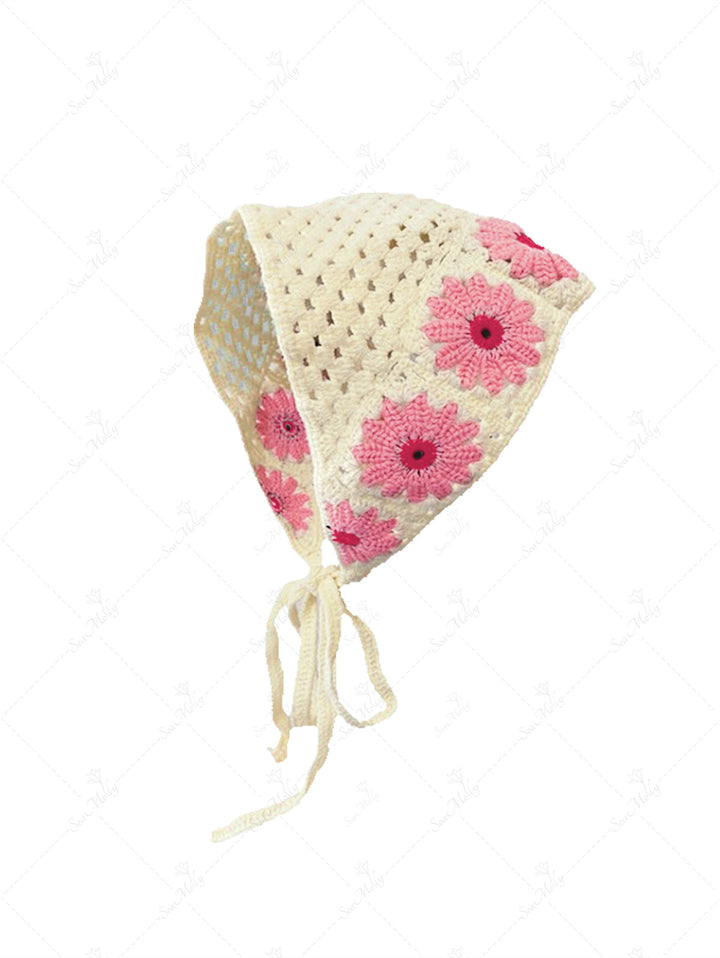 Handmade Tied Floral Crochet Knitted Hair Bandana Triangle Headband Hair Scarf