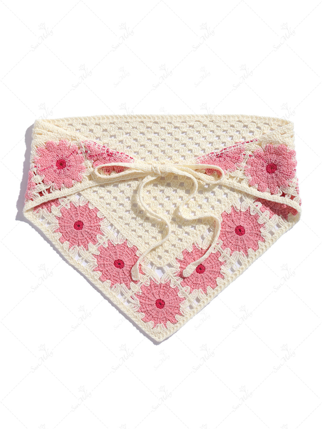 Handmade Tied Floral Crochet Knitted Hair Bandana Triangle Headband Hair Scarf