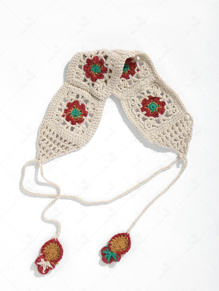 Handmade Tied Floral Crochet Knitted Hair Bandana Wide Edge Headband Hair Scarf