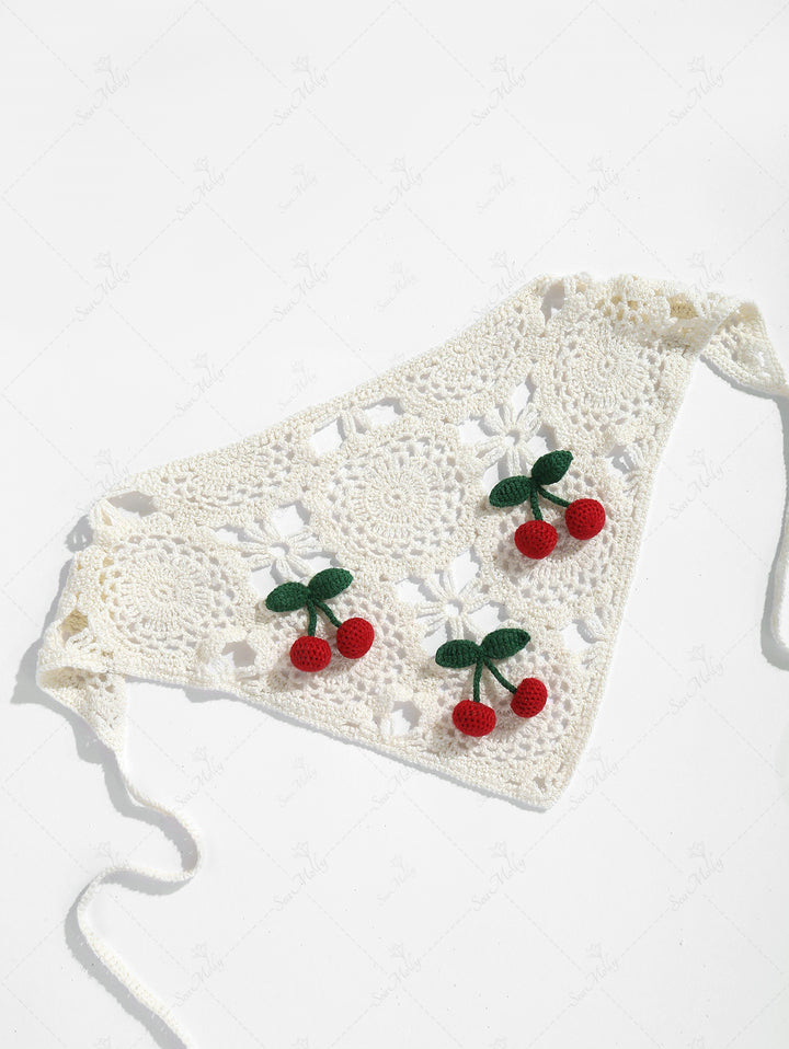 Handmade Crochet  Knitted Cherry Triangle Hair Bandana Scarf