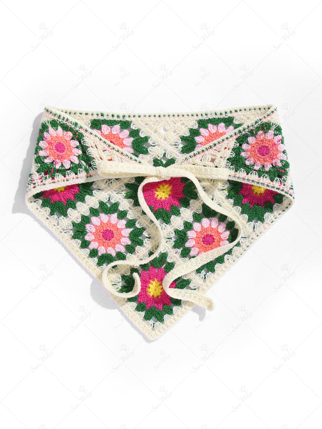 Handmade Tied Floral Crochet Knitted Hair Bandana Triangle Headband Hair Scarf