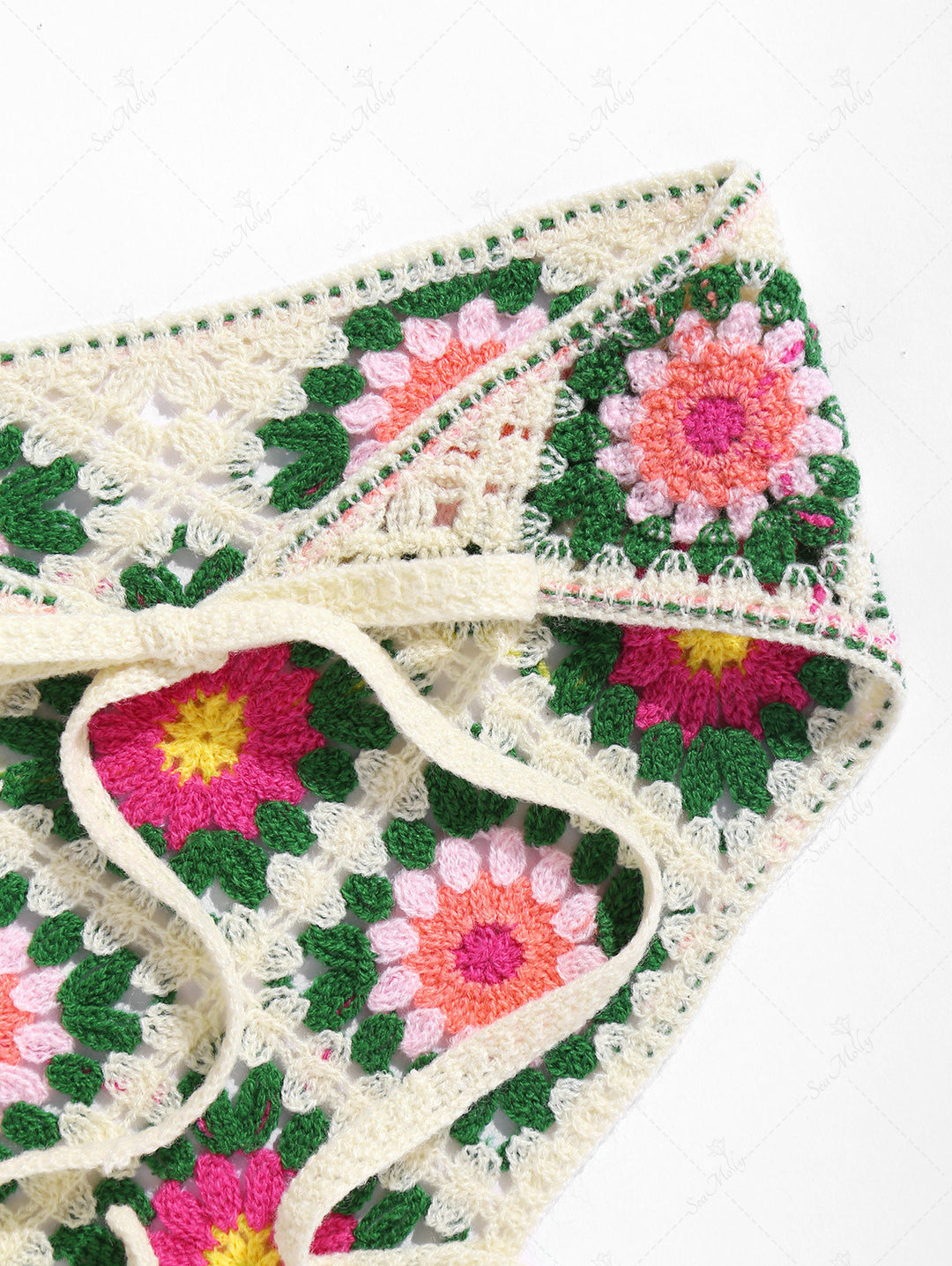 Handmade Tied Floral Crochet Knitted Hair Bandana Triangle Headband Hair Scarf