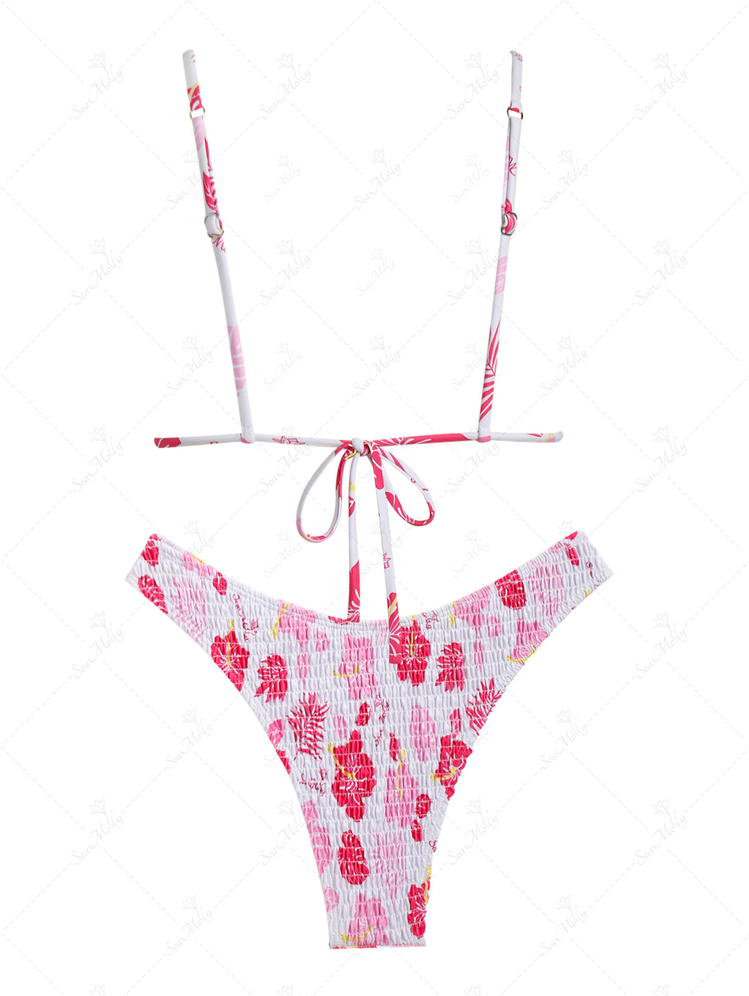 Floral Shirred Smocked Design Triangle Bikini Set