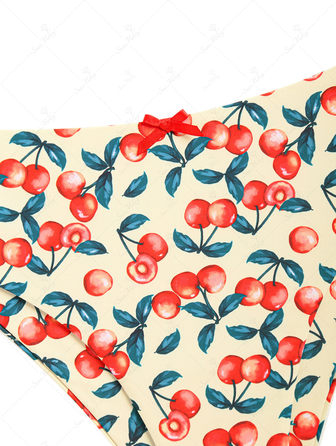 Fruit Cherry Print Bow Decor Tied Back High Waisted Bikini Set