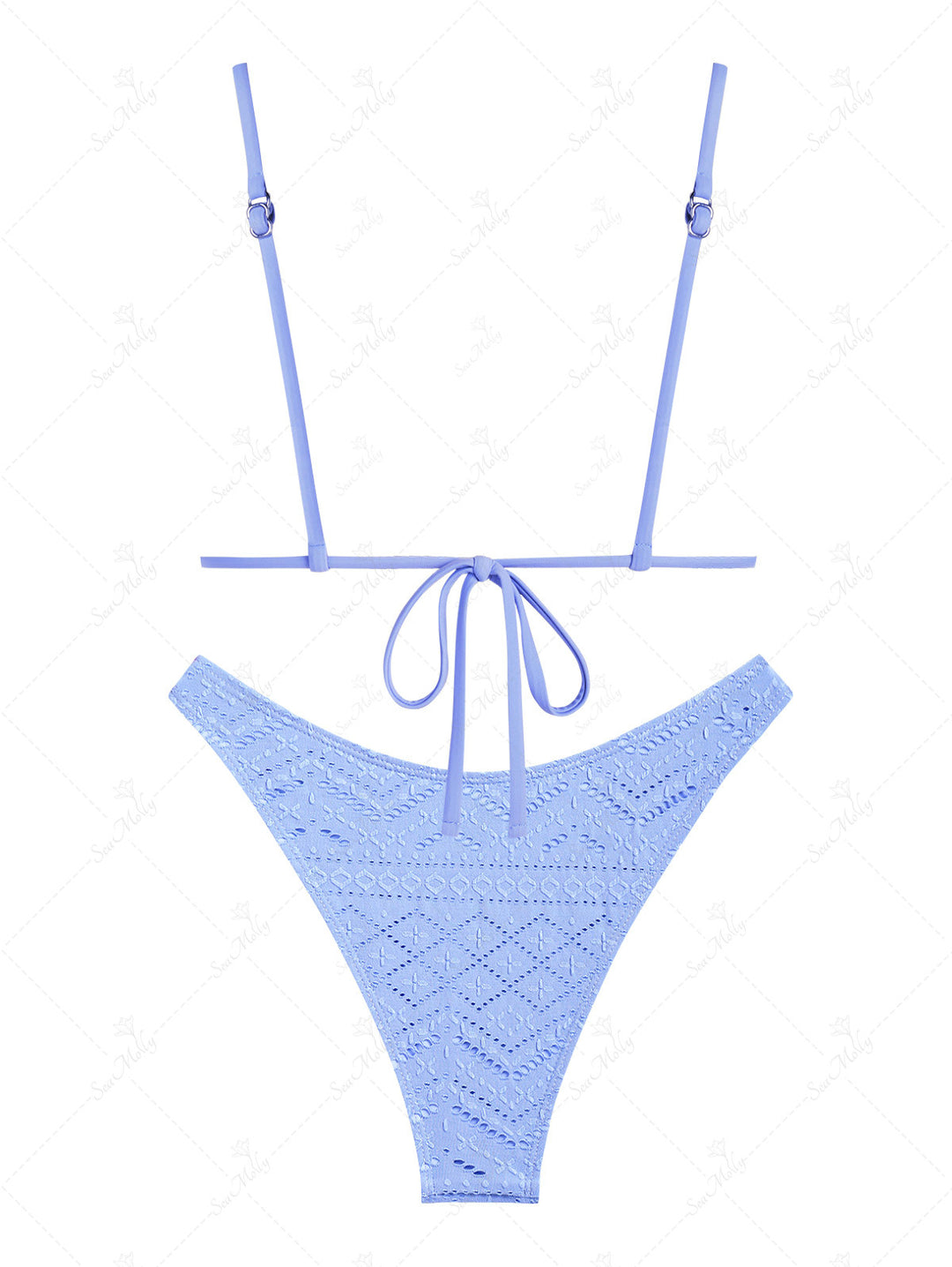 Seamolly Recycled Fabric Eyelet Jacquard Textured Bow Decor Triangle Bikini Set