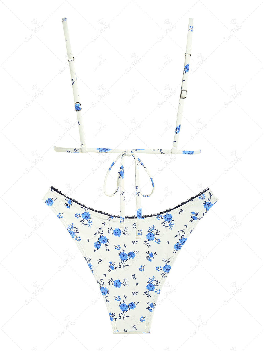 Seamolly Floral Bow Knotted Decor Triangle Bikini Set