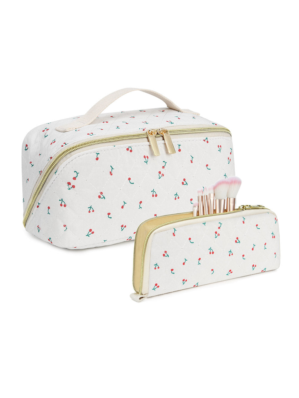 2 Pcs Fruit Cherry Printed Travel Portable Cosmetic Bag Sets