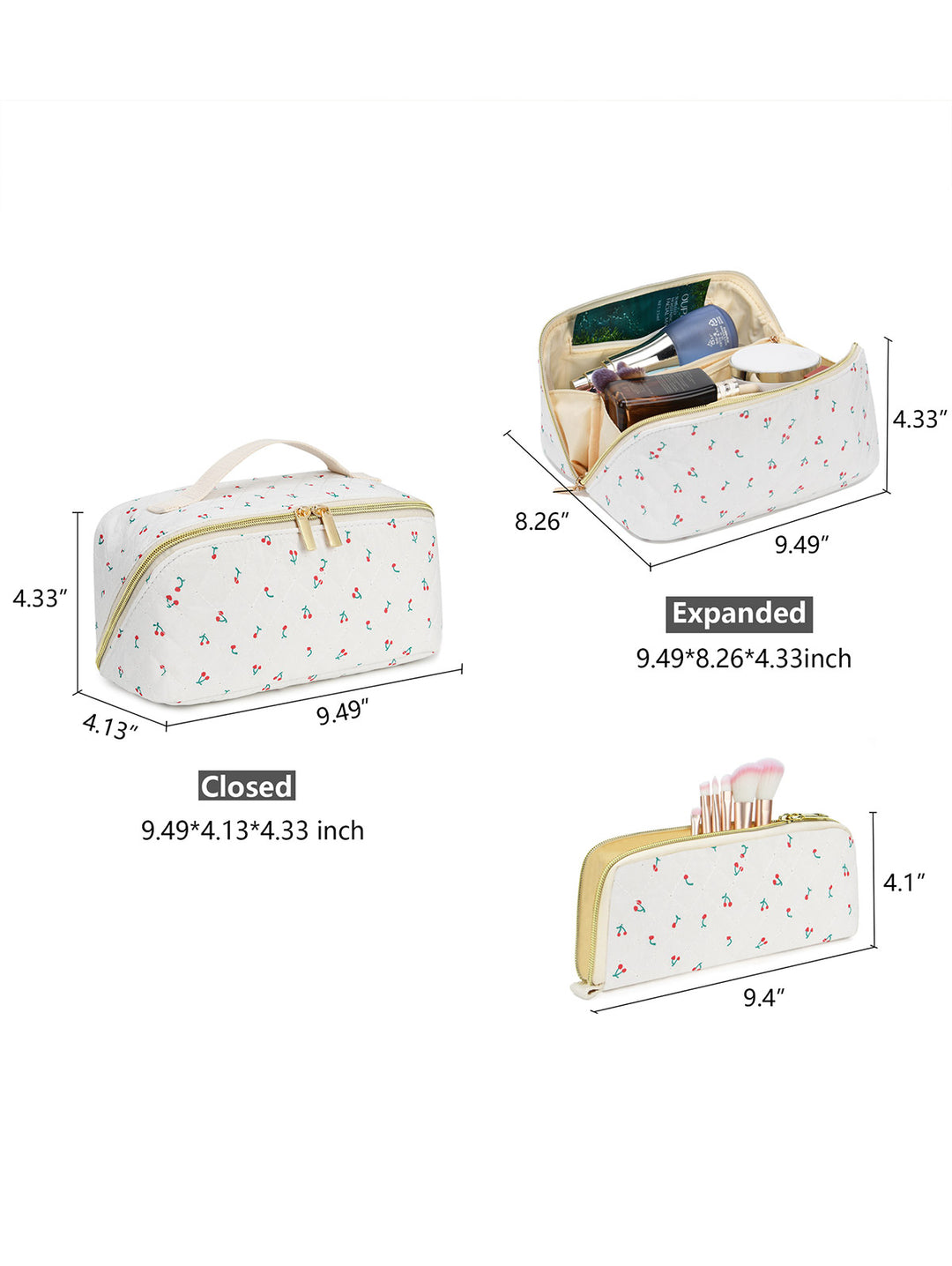 2 Pcs Fruit Cherry Printed Travel Portable Cosmetic Bag Sets