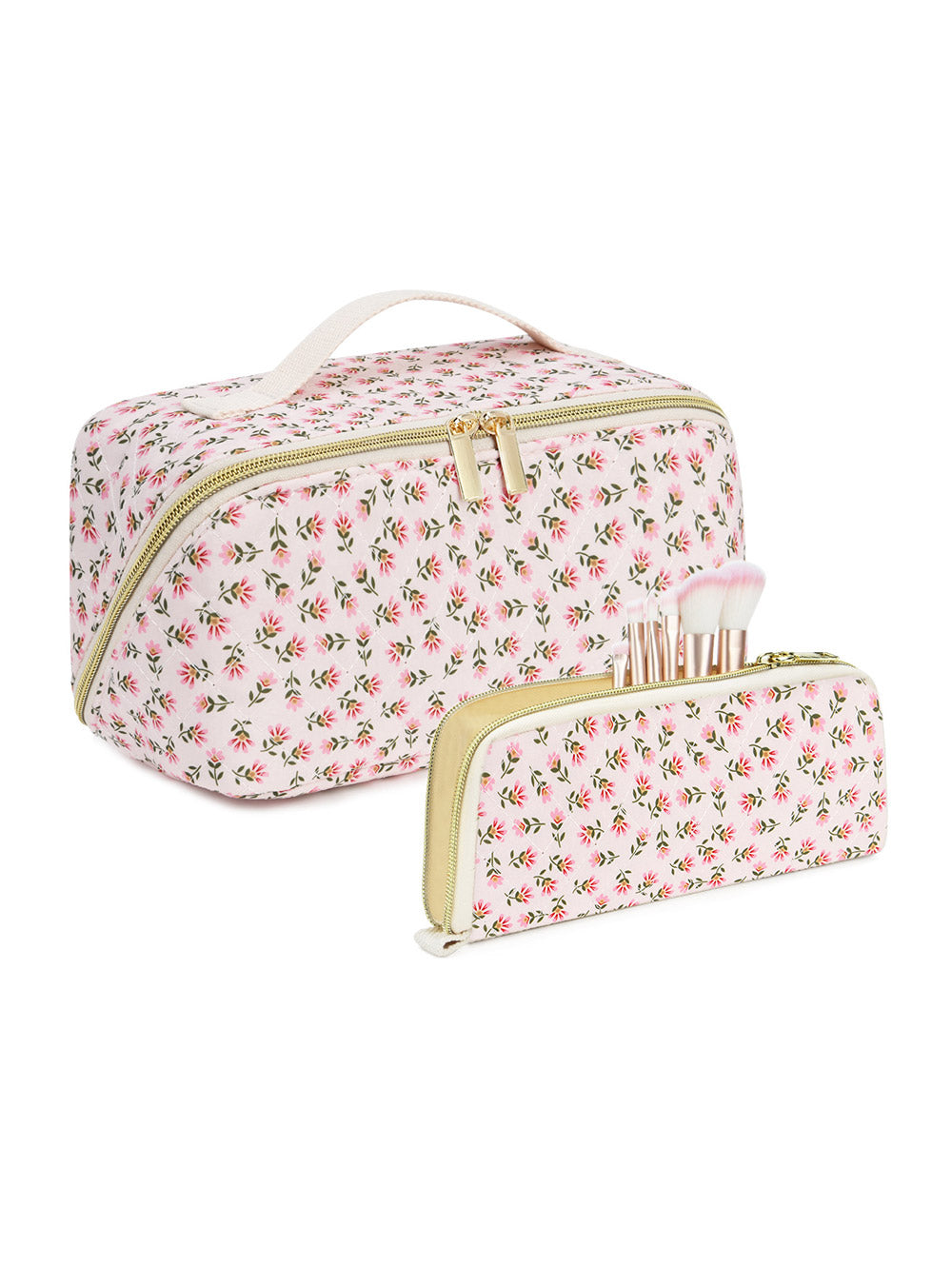 2 Pcs Fruit Cherry Printed Travel Portable Cosmetic Bag Sets