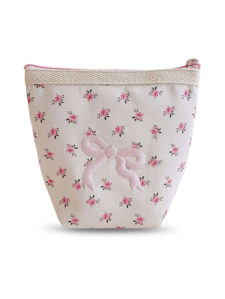 Bow Knotted Floral Printed Cosmetic Bag