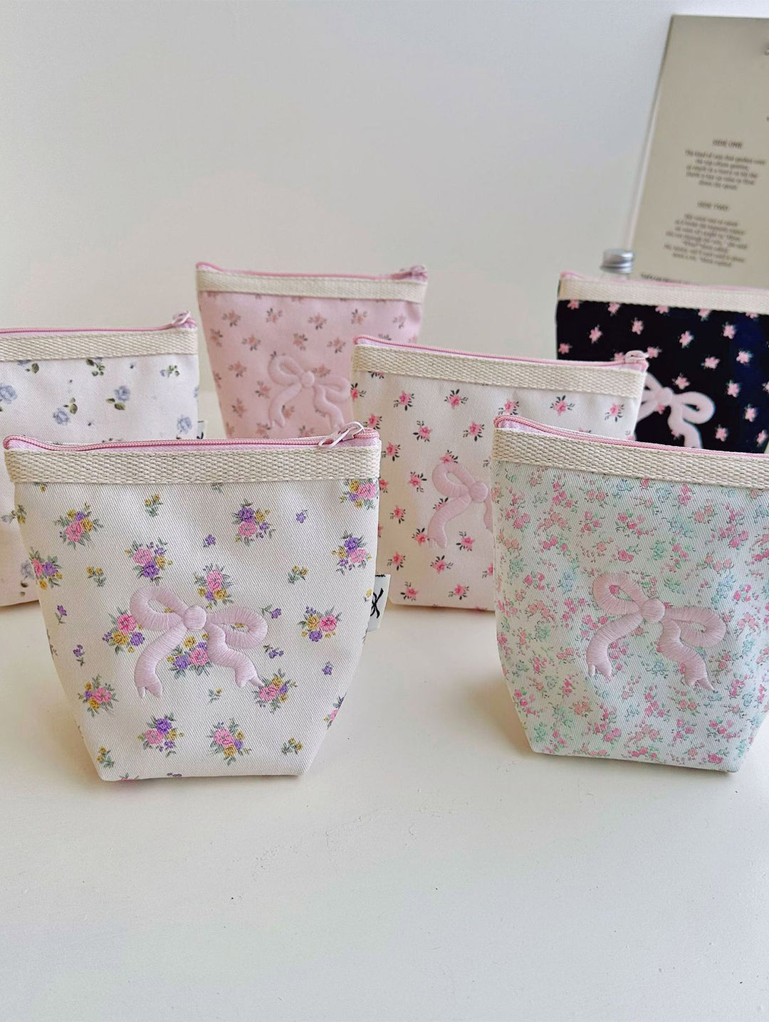 Bow Knotted Floral Printed Cosmetic Bag