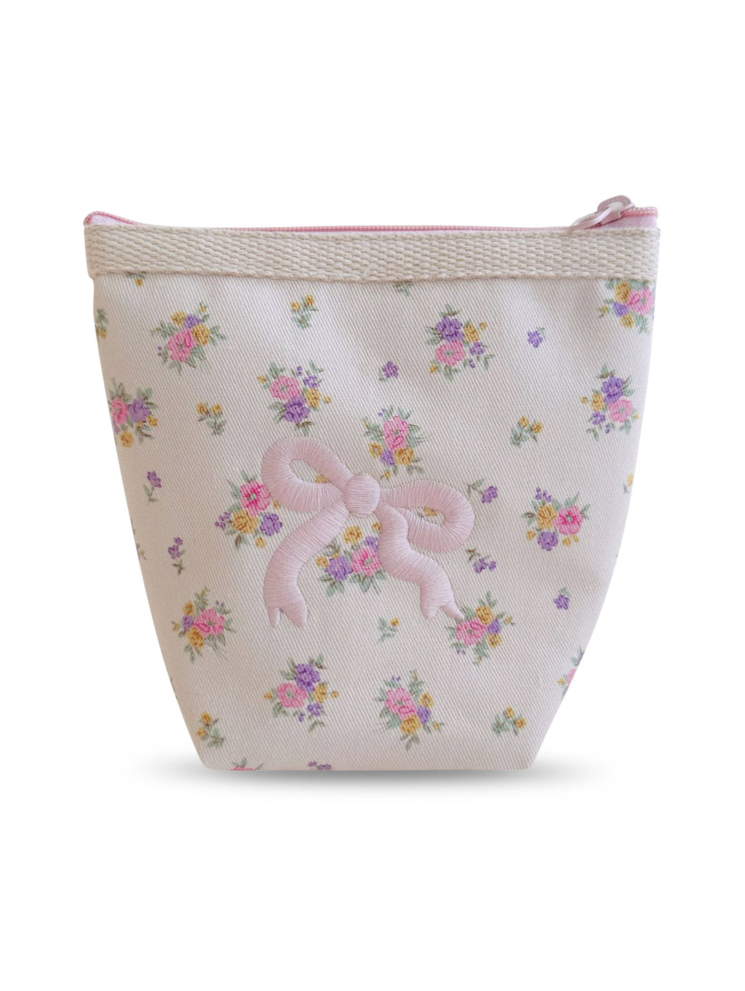 Bow Knotted Floral Printed Cosmetic Bag