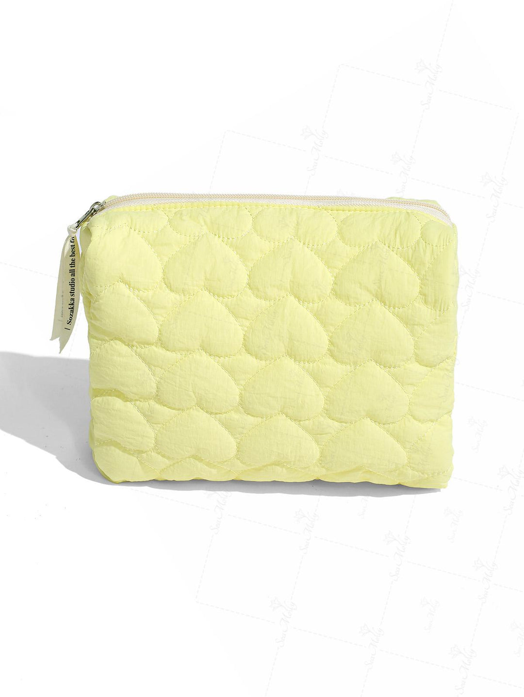 Quilted Heart Pattern Zipper Cosmetic Bag