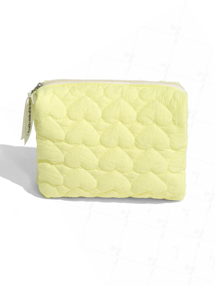 Quilted Heart Pattern Zipper Cosmetic Bag