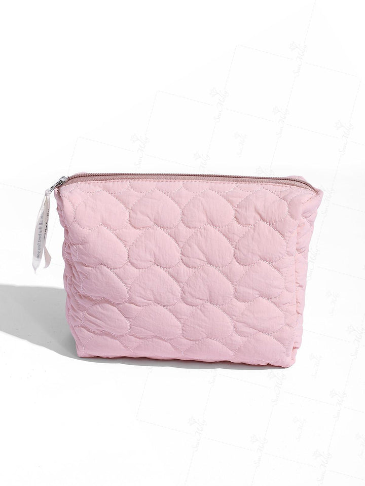 Quilted Heart Pattern Zipper Cosmetic Bag