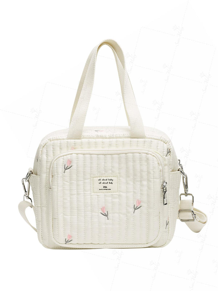 Floral Tulip Embroidery Large Capacity Handle Crossbody Bag