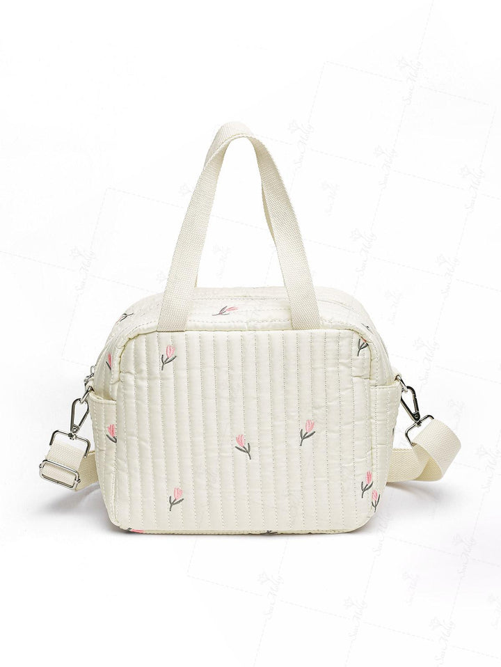 Floral Tulip Embroidery Large Capacity Handle Crossbody Bag