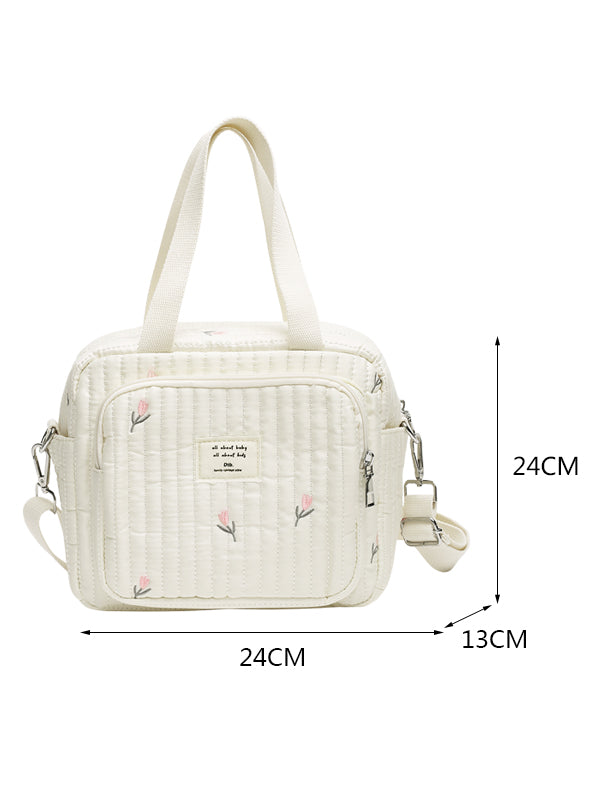 Floral Tulip Embroidery Large Capacity Handle Crossbody Bag