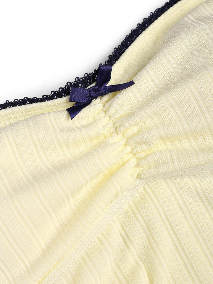 Seamolly Ruffle Detail Ribbed Ruched Contrast Binding Bow Knotted Decor Tankini Top